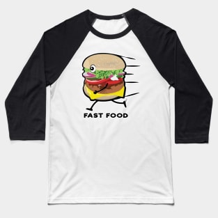 Running Fast Food - Funny Burger Design Baseball T-Shirt